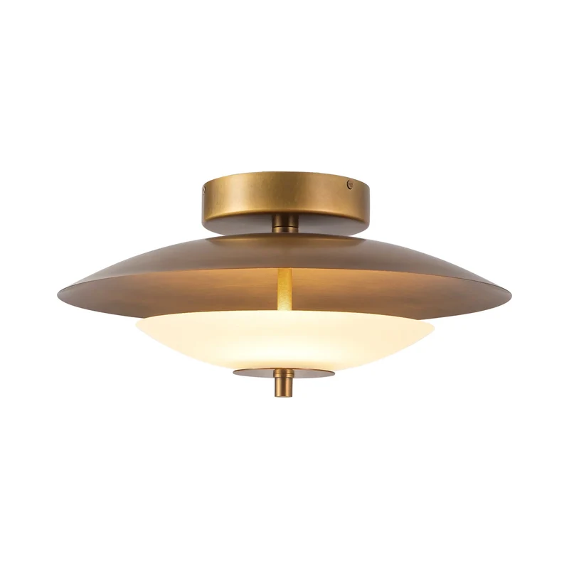 Prescott LED Semi Flush Mount Ceiling Light Vintage Brass