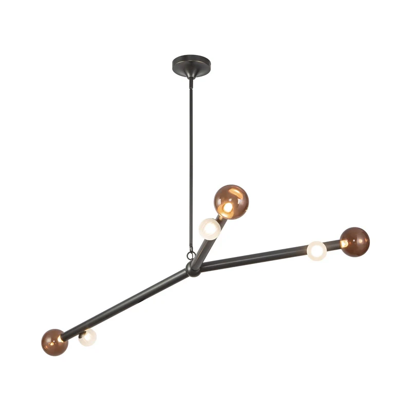 Reese LED Chandelier Urban Bronze / Amber Glass / 53-Inch
