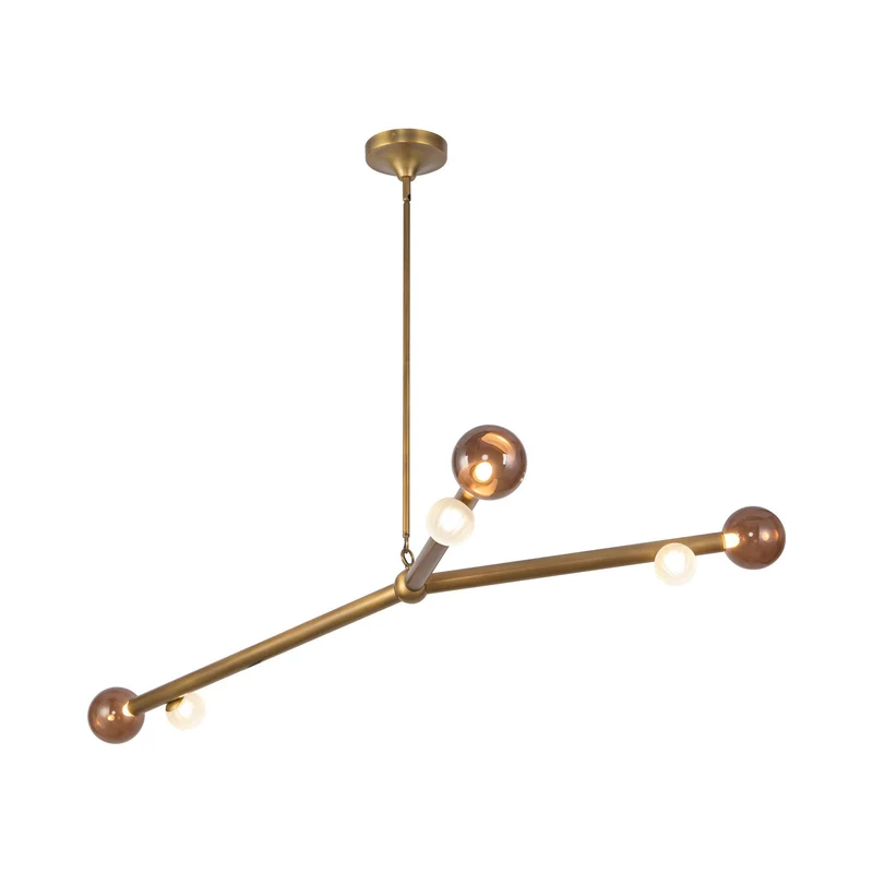 Reese LED Chandelier Vintage Brass / Amber Glass / 53-Inch