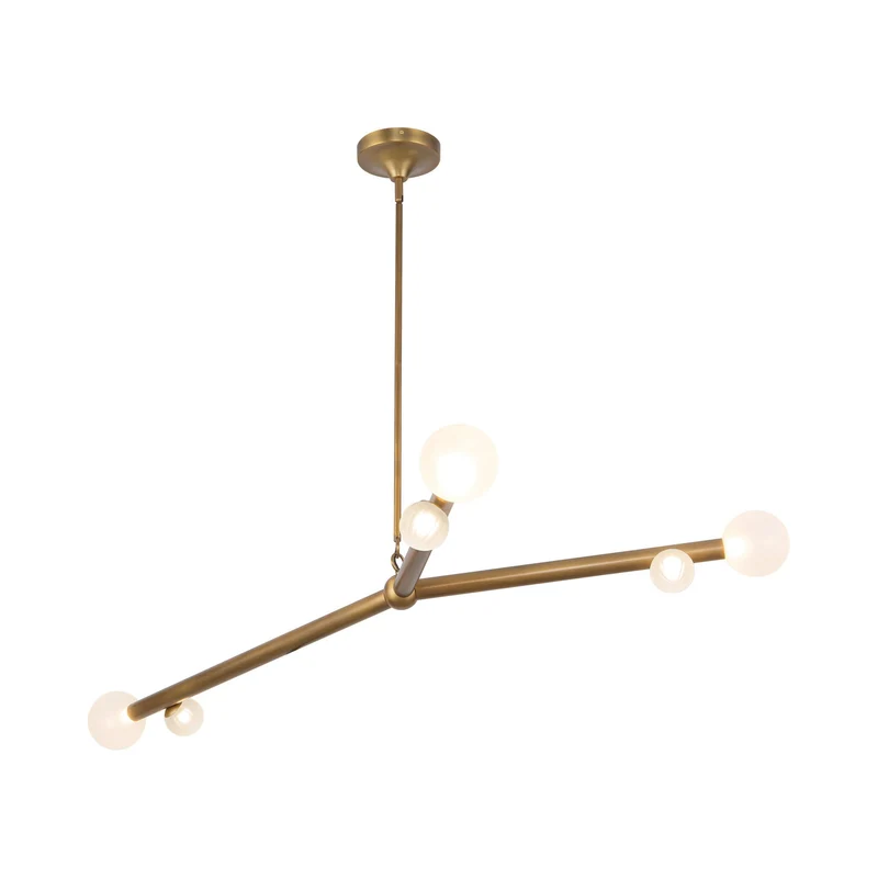 Reese LED Chandelier Vintage Brass / Opal Glass / 53-Inch