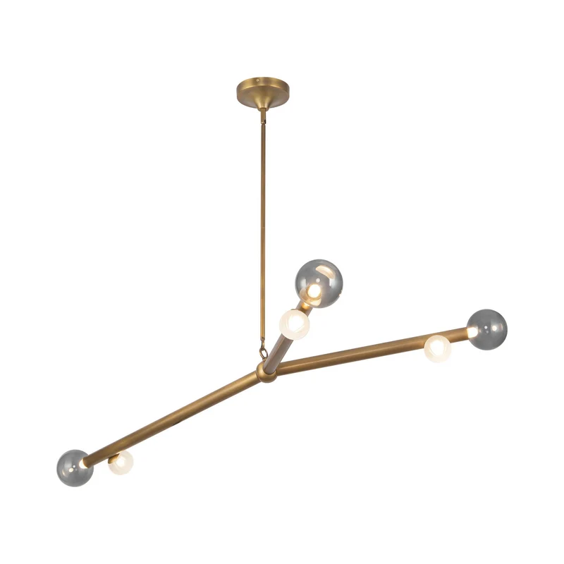 Reese LED Chandelier Vintage Brass / Smoked Glass / 53-Inch