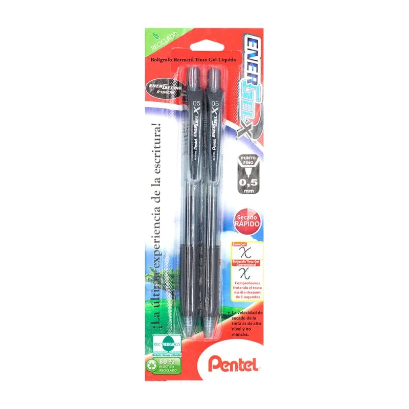 Bolígrafos de Gel | Pentel EnerGel | Negro Fino | 2 Piezas
