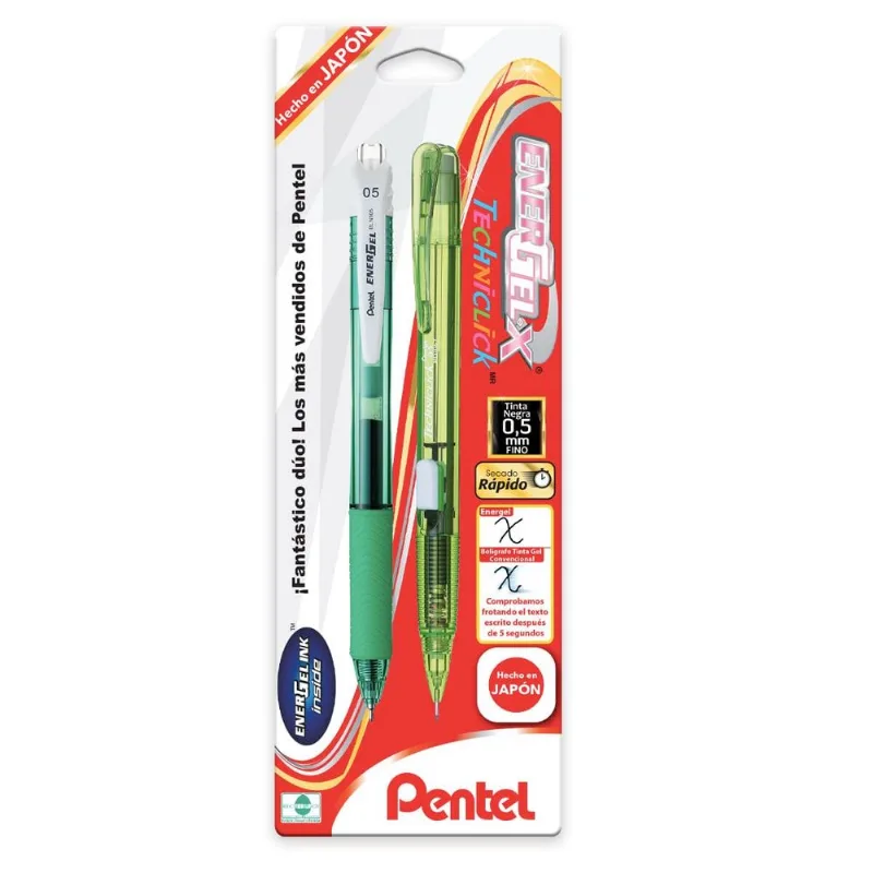 Set de Bolígrafo de Gel y Lapicero | Pentel | Multicolor Fino | 2 Piezas