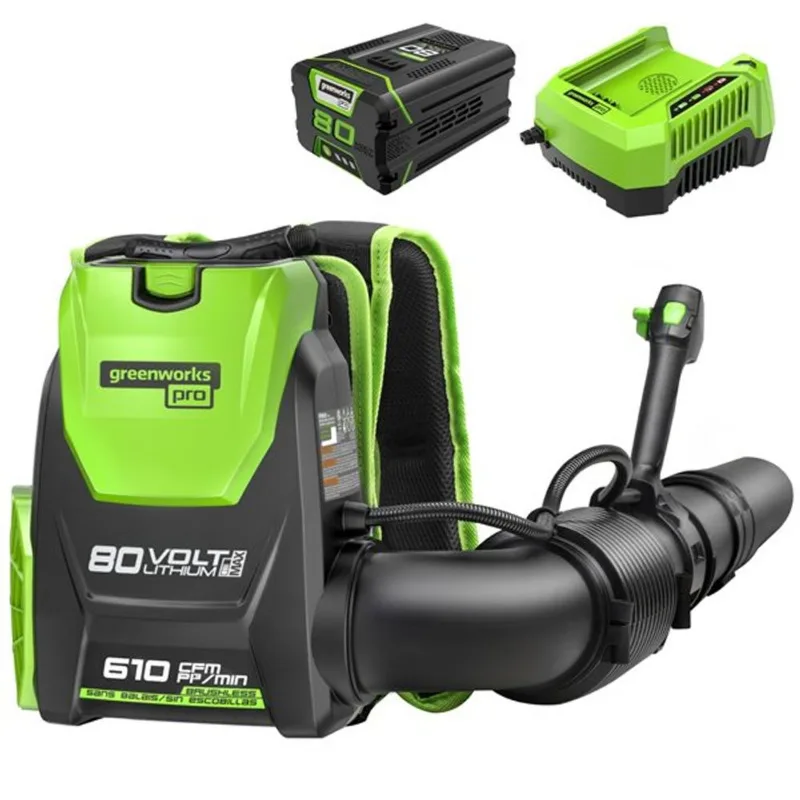 Greenworks 80-Volt 610 CFM 180-mph Cordless Backpack Leaf Blower with Battery and Charger