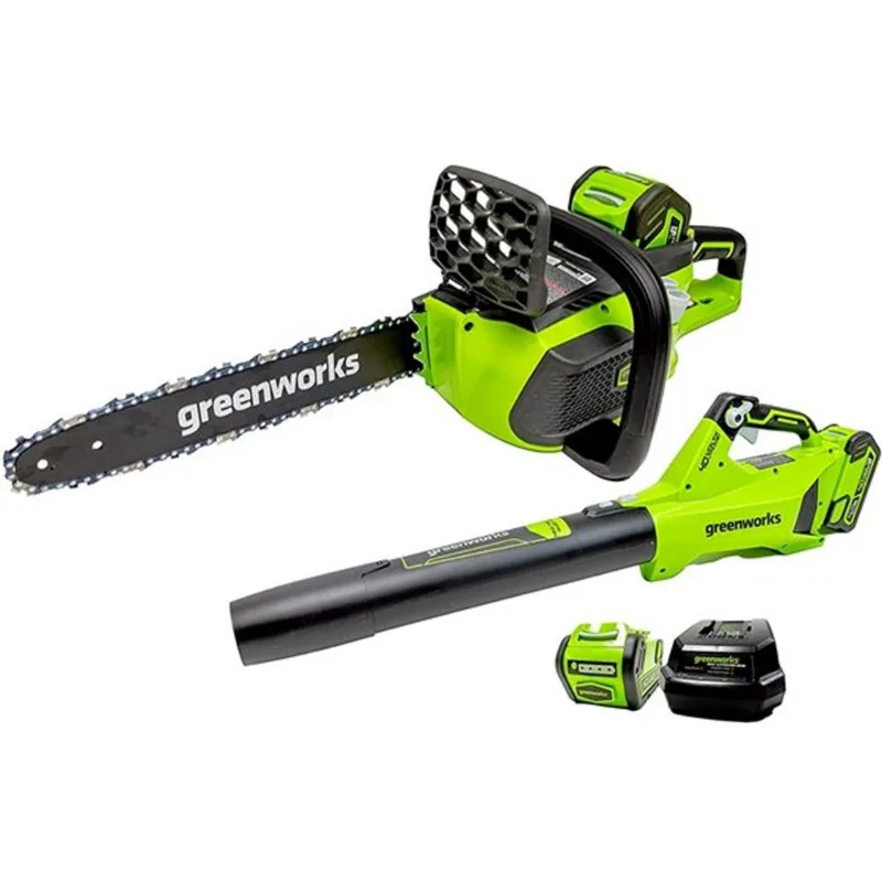 Greenworks 40-Volt 14-in Chainsaw and Leaf Blower Combo Kit (Battery and Charger Included) - 4-Piece