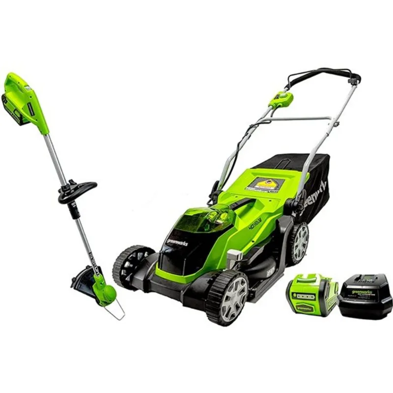 Greenworks 40V 17-in Lawn Mower & 40V 12-in String Trimmer Combo Kit, 4.0Ah Battery and Charger Included