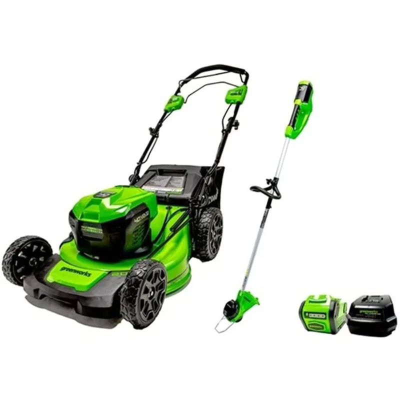 Greenworks 4-Piece 40 V Self-Propelled Lawn Mower and Trimmer Kit with Battery and Charger