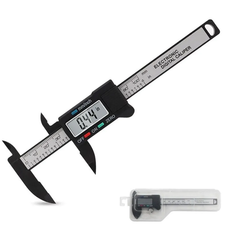 1 Embalagem De Fibra De Carbono Preto Plástico Lcd Vernier Pinça