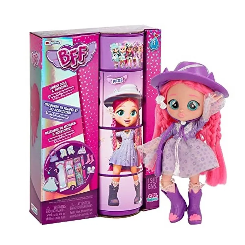Cry Babies bff Katie Fashion Doll com 9 + Surpresas, incluindo roupas e acessórios para brinquedos de moda, meninas e meninos com idades entre 4 e acima, boneca de 7,8 polegadas