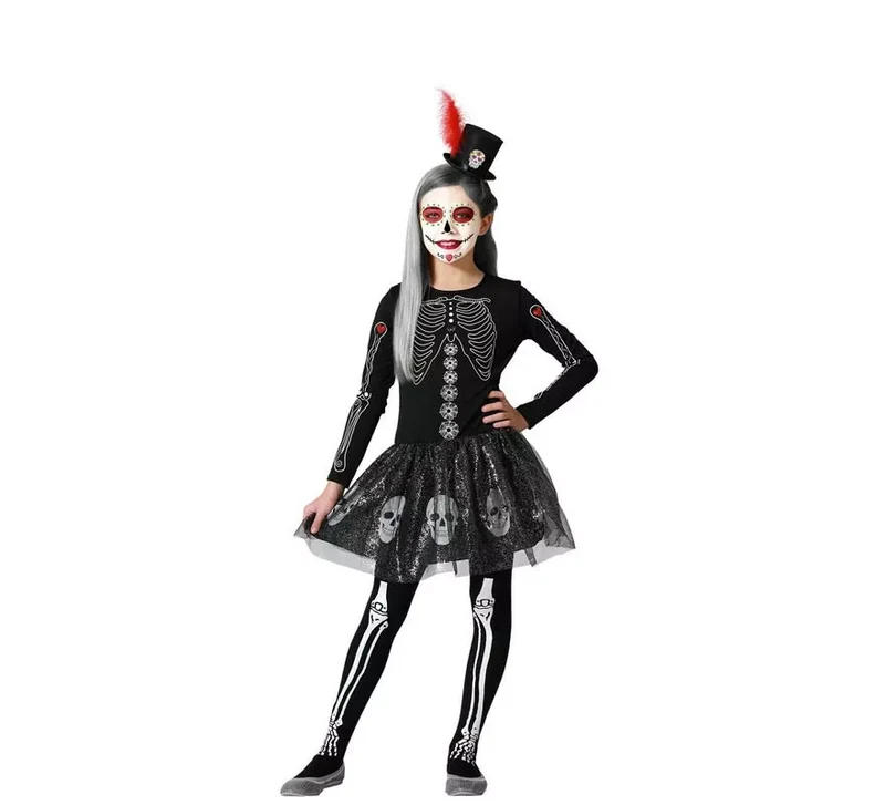 Disfraz de Esqueleto Brillo Calaveras para niña 10-12A