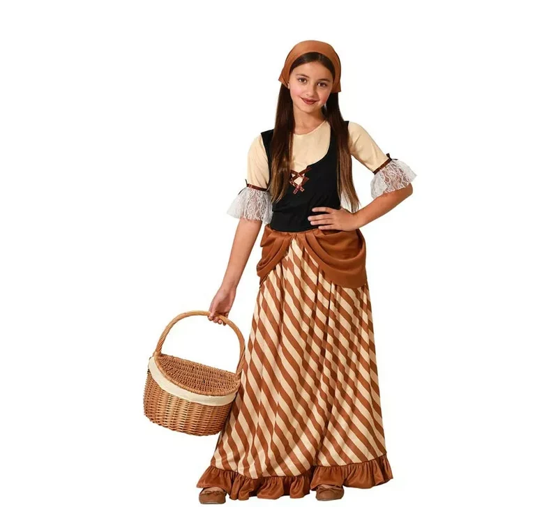 Disfraz de Campesina Medieval Marrón para niña 10-12A