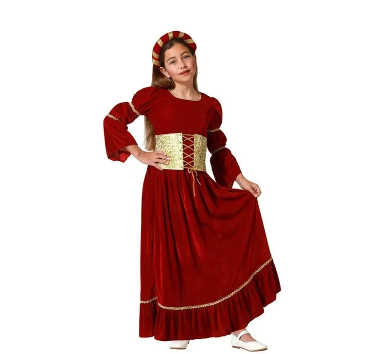 Disfraz de Dama Medieval Renacentista rojo para niña 7-9A
