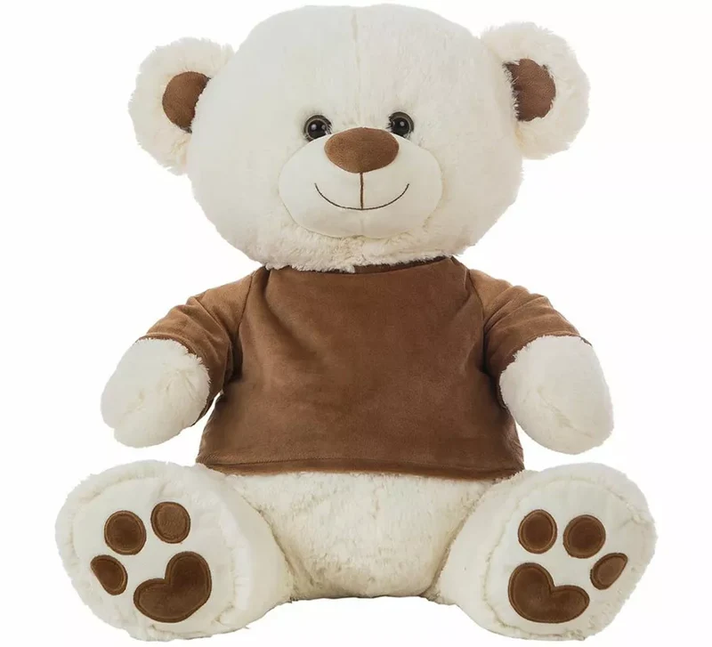 Oso de Peluche con Camiseta de Terciopelo marrón en varios tamaños 35cm