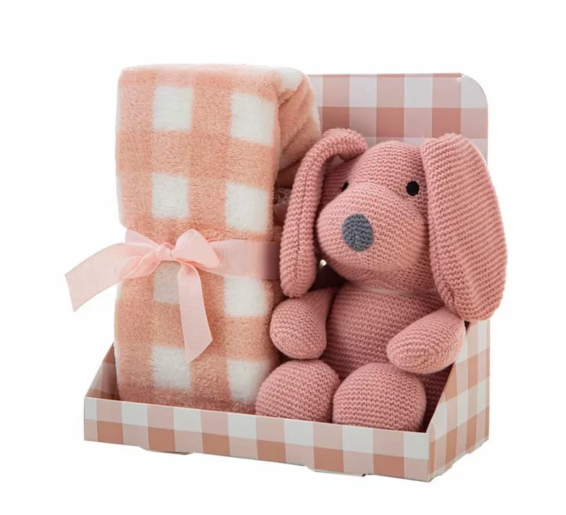 Pack Manta de 90x75 cm y Perro de Peluche rosa de 26 cm Sin talla