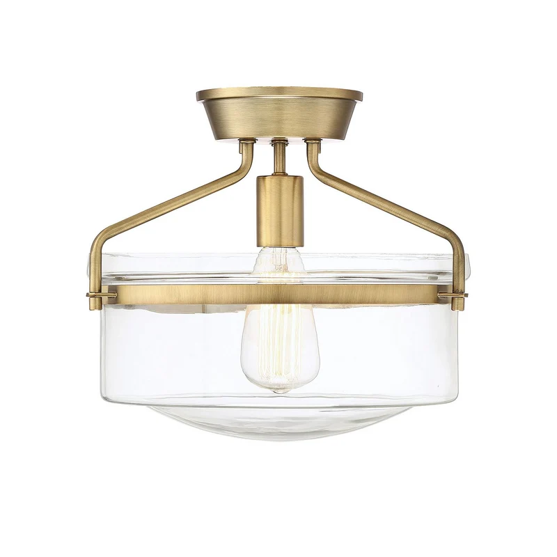 Meridian One Light Semi-Flush Mount Natural Brass