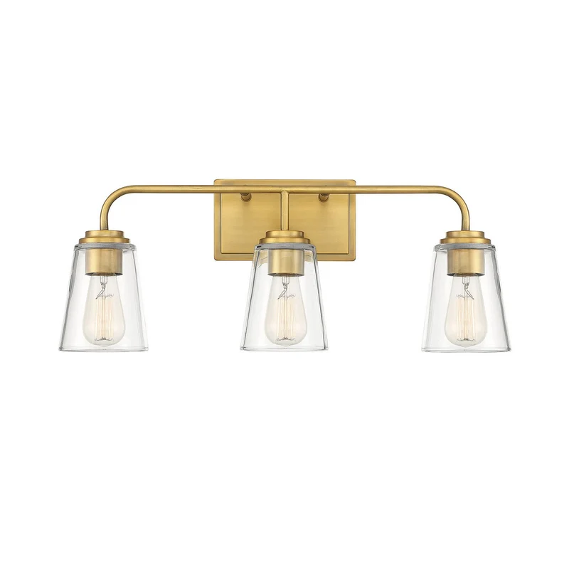 Meridian Three Light Bathroom Vanity Light Natural Brass