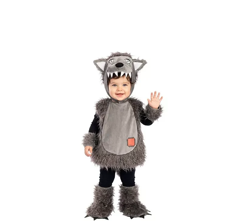 Disfraz de Lobo peludo con capucha para bebé y niños 1-2A