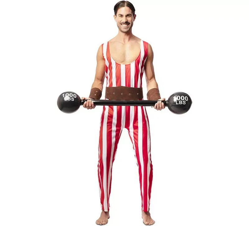 Disfraz de Forzudo rojo y blanco con cinturón para hombre S