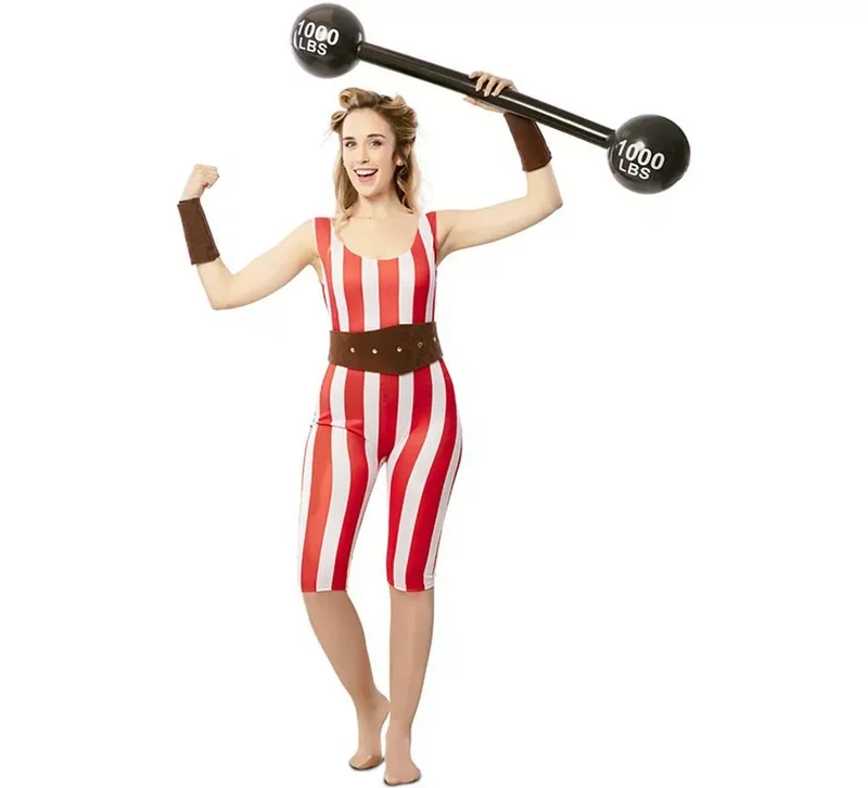 Disfraz de Forzuda rojo y blanco con cinturón para mujer M-L