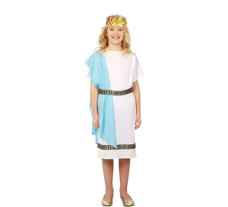 Disfraz de Romana azul y blanco con tocado para niña 5-6A