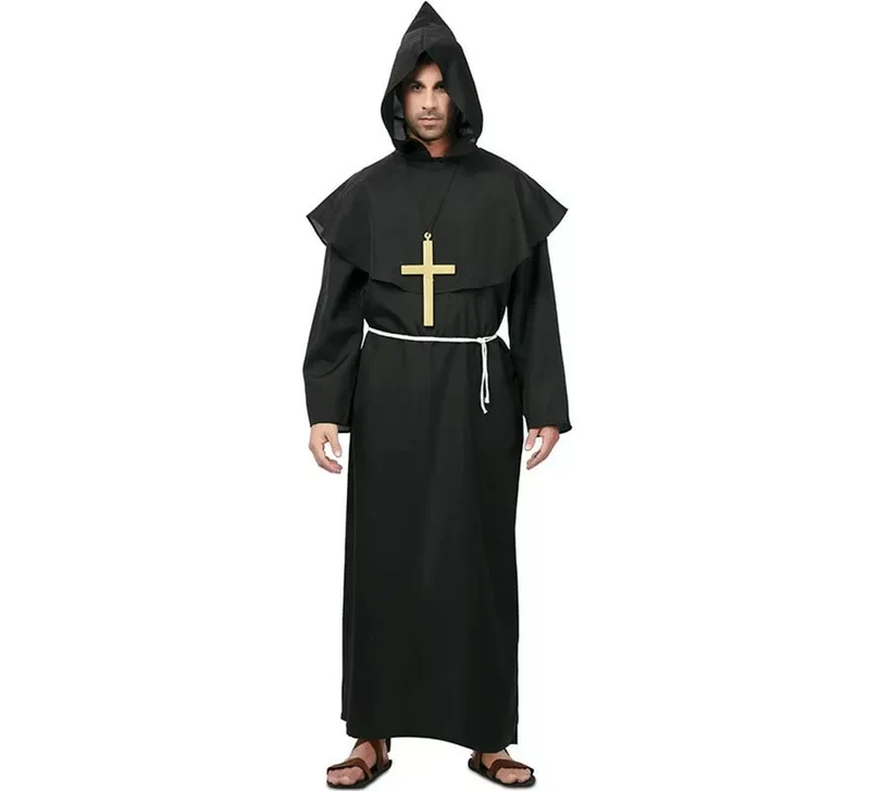 Disfraz de Monje medieval oscuro con cruz para hombre M-L
