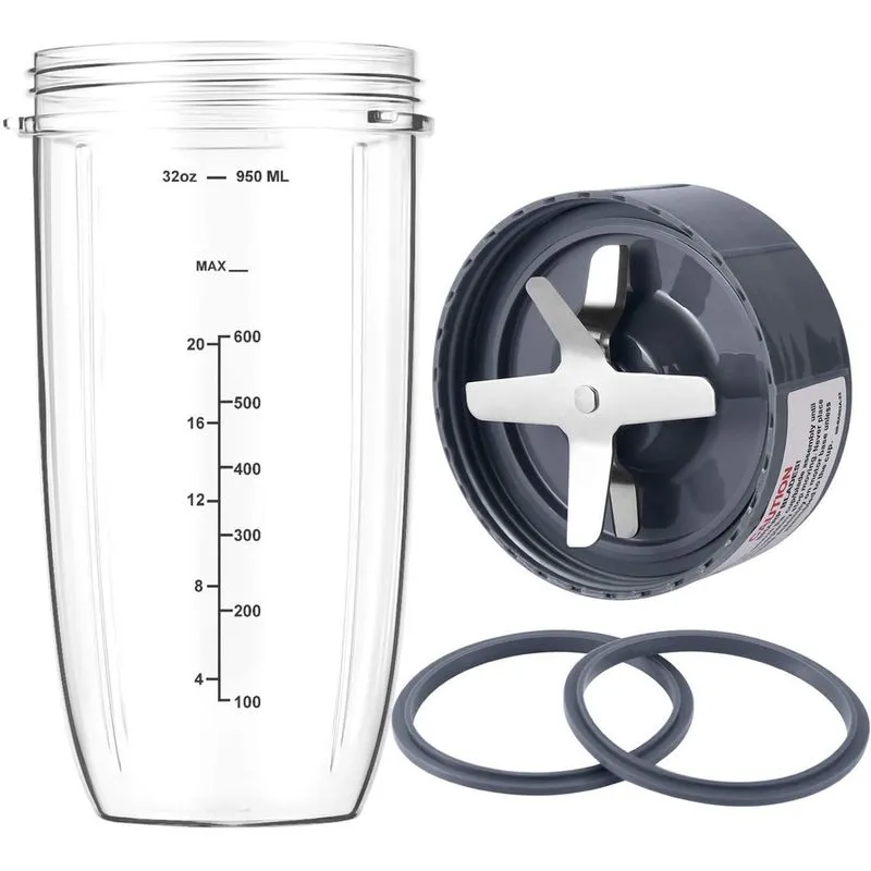 Novo copo de liquidificador e peças de substituição da lâmina 32oz e lâmina extrator e 2 juntas de borracha 4 peças compatíveis com nutribullet sistema de liquidificador/misturador de alta velocidade