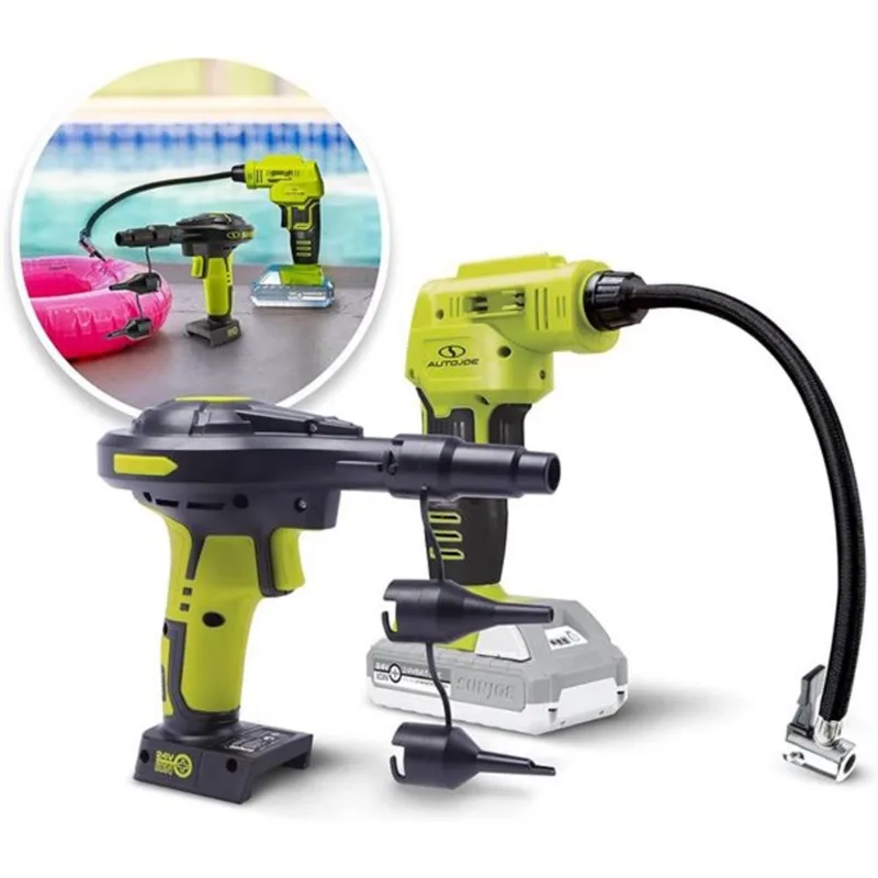 Sun Joe Air Joe Pro Single-Stage 24V 2.0Ah 120 PSI Portable Cordless Compressor w/ Nozzle Adapters and Storage Case