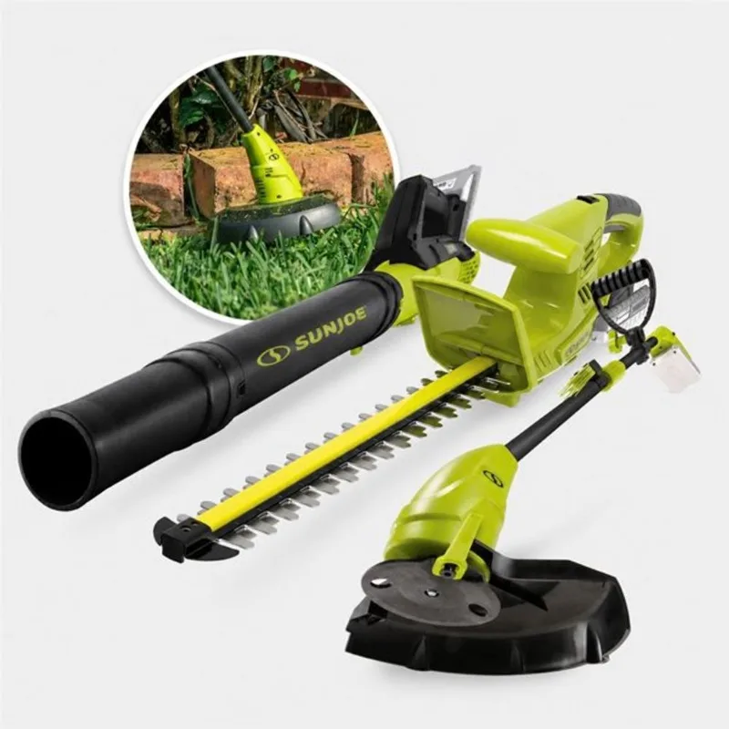 Sun Joe 24 V 3-Tool Cordless Garden Combo Kit w/ Two 2.0 Ah Batteries and Dual-Port Rapid Charger