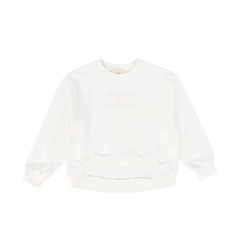 ELISABETTA FRANCHI WHITE LOGO ASYMMETRICAL SWEATSHIRT 12+