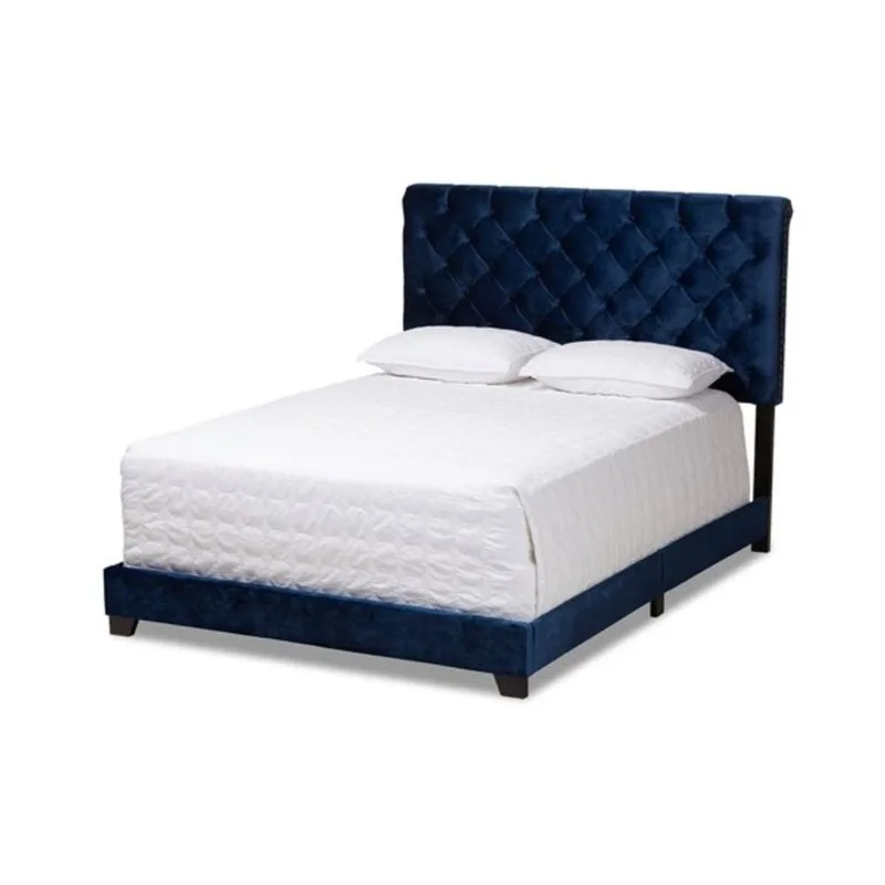 Baxton Studio Candace Navy Velvet Upholstered Bed - Full
