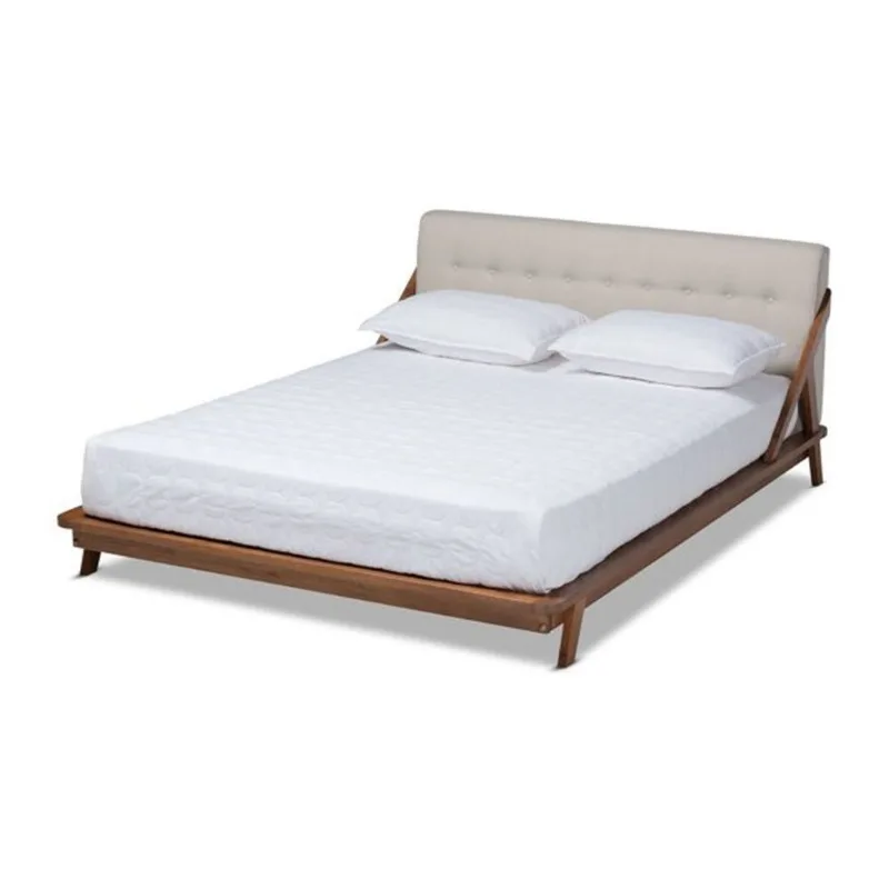 Baxton Studio Sante Light Beige Fabric Upholstered Wood Platform Bed - King