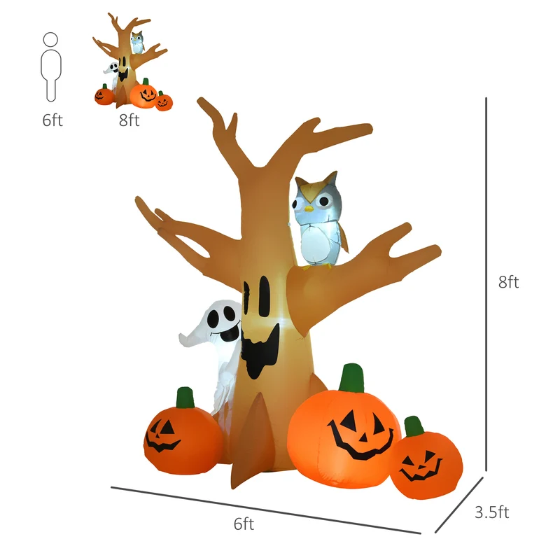 7.5' Tall Lighted Halloween Inflatables Outdoor Decorations Haunted Tree With Owl, Ghost, Pumpkins, Blow Up LED Yard Decor for Garden, Lawn, Party, Holiday, Waterproof