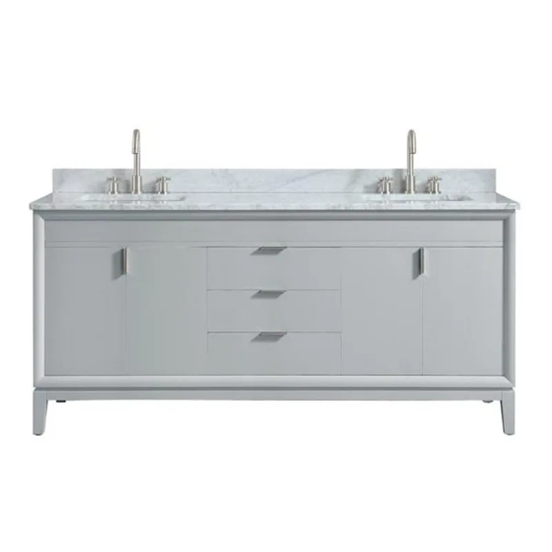 Avanity Emma 73-in Dove Grey Double Sink Bathroom Vanity with Carrera White Marble Top