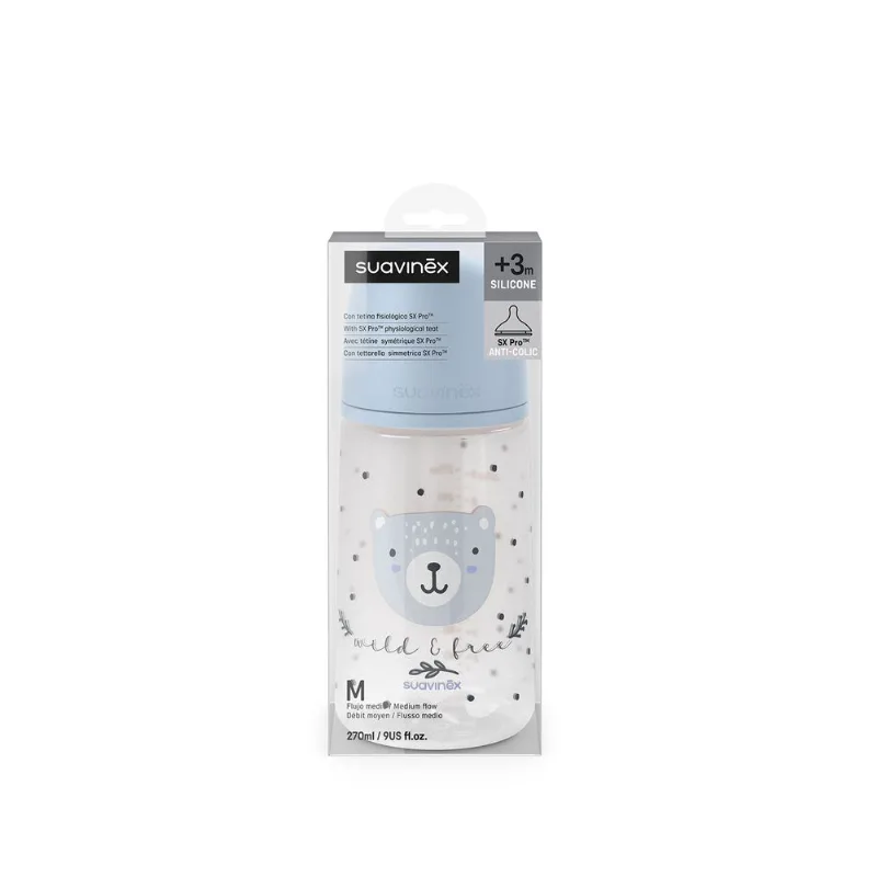 Mamadera Suavinex Tetina Silicona Oso Azul 270 ml