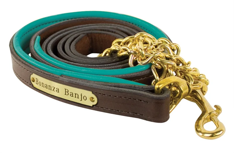 Perri's Personalized Padded Leather Lead with Chain Havana/Turquoise / 1" x 6'