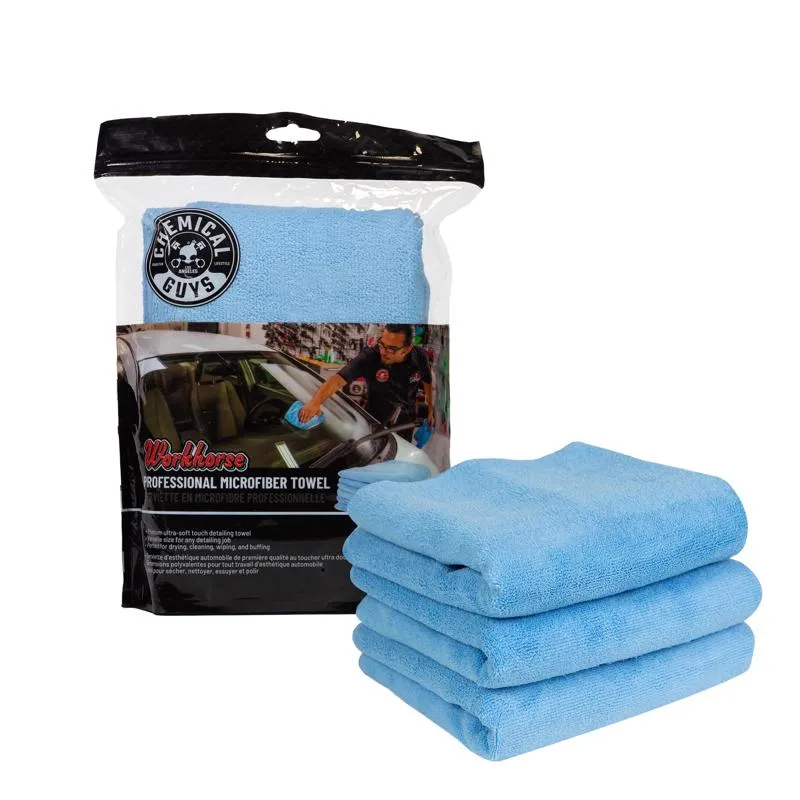 Toalha De Limpeza Chemical Guys Microfiber Workhorse 24x16cm, Pacote Com 3