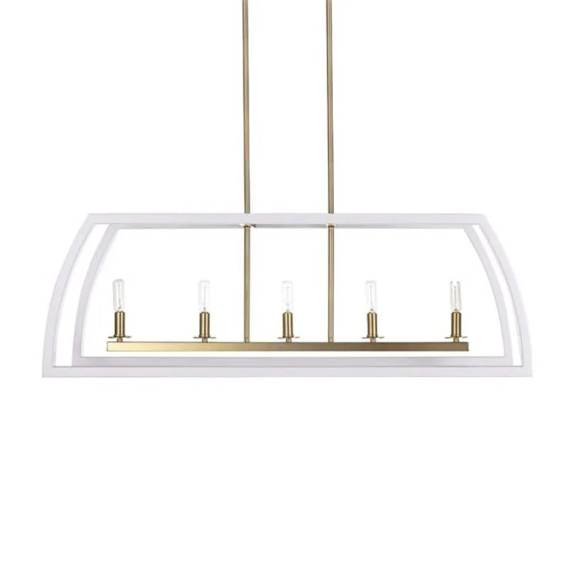 Russell Lighting Segments Pendant Light with Exposed Bulb Design 39 W X 13.5-in H - White and Soft Gold
