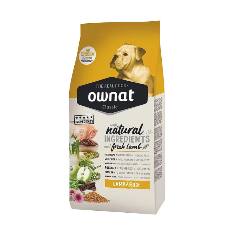 Alimento Ownat Classic para perros sabor Cordero y Arroz 12kg