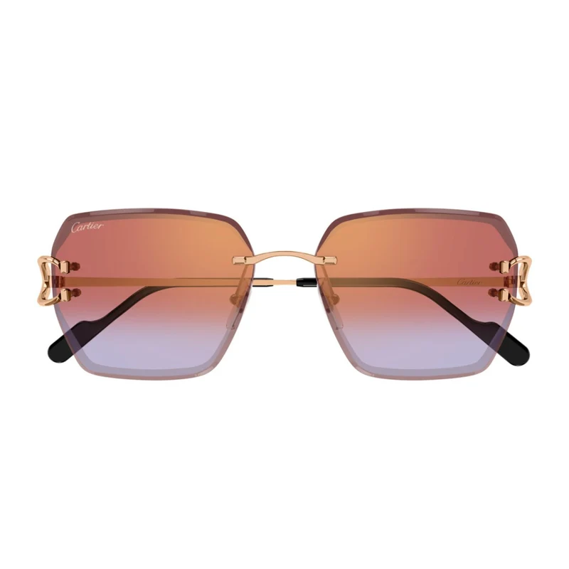 Cartier Geometric Gold And Red Metal Sunglasses By Cartier One Size