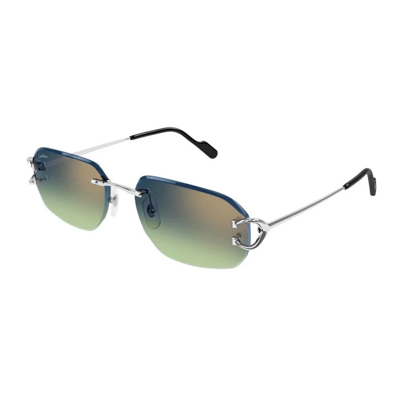Cartier Décor C De Cartier Silver Blue Metal Sunglasses One Size