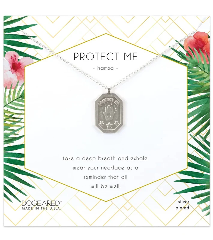 Dogeared Protect Me Hamsa Tablet Necklace Silver
