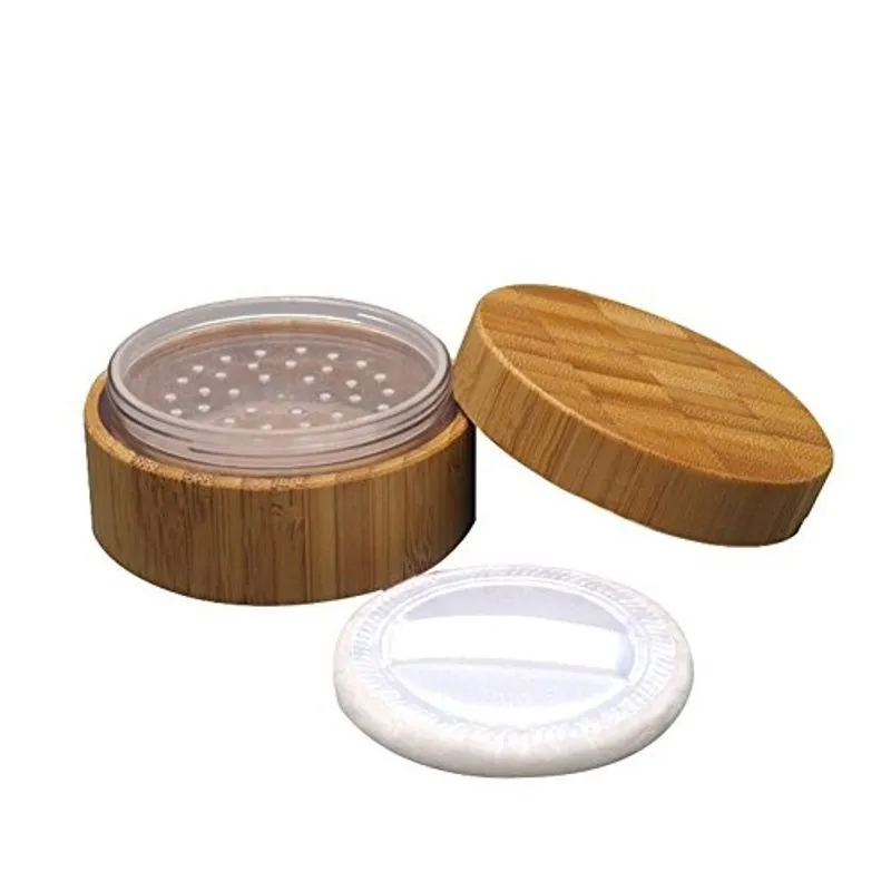 30ml 1 oz bambu vazio solto caixa de pó caixa caixa recipiente com pó puff e peneira cosmética maquilhagem (1pcs)