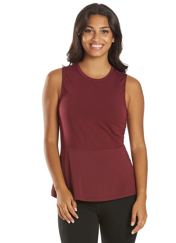 Everyday Yoga Blossom Solid Peplum Layering Muscle Tank Zinfandel / Medium