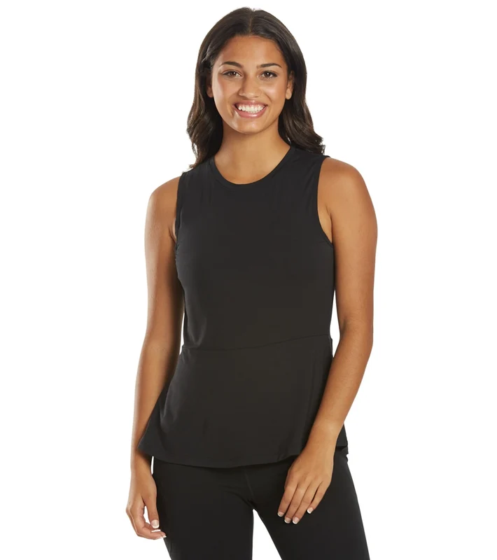 Everyday Yoga Blossom Solid Peplum Layering Muscle Tank Black / Large