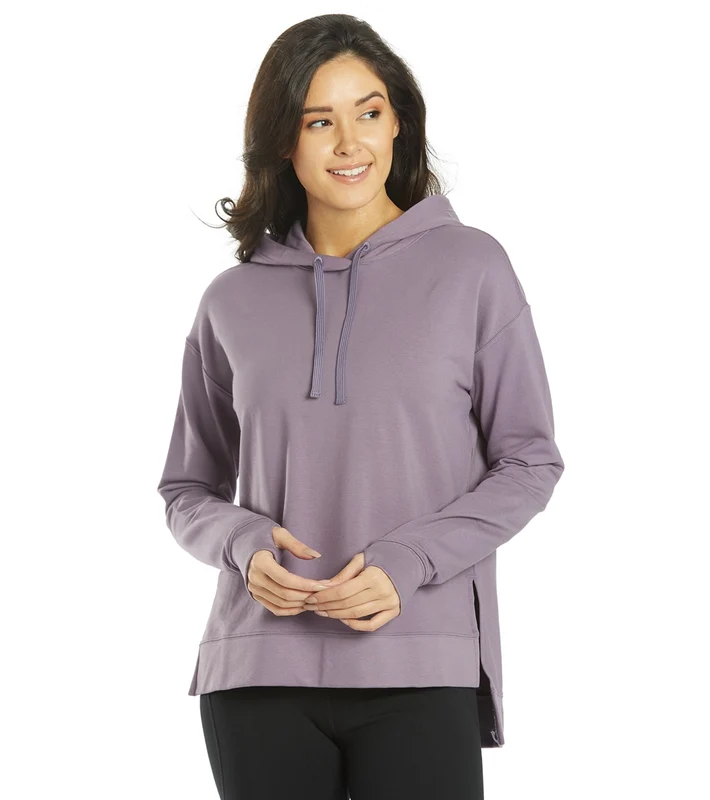 Everyday Yoga Diverse Solid Hi-Low Hooded Sweatshirt Purple Taupe / Small