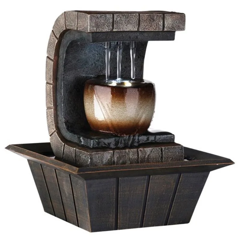 ORE International 9.75-in Resin Tabletop Indoor Meditation Fountain with LED Light