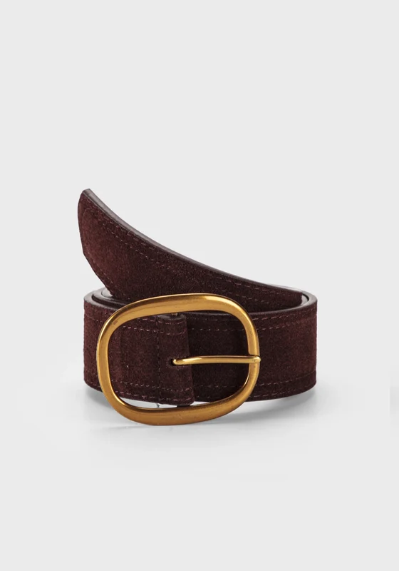 Wide Brown Leather Belt - Purple Aubergine Purple Aubergine / M