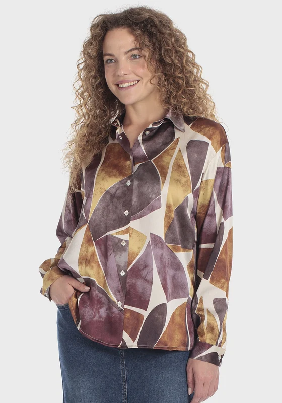 Printed Long Sleeve Buttoned Shirt - Purple Mulberry Purple Mulberry / S