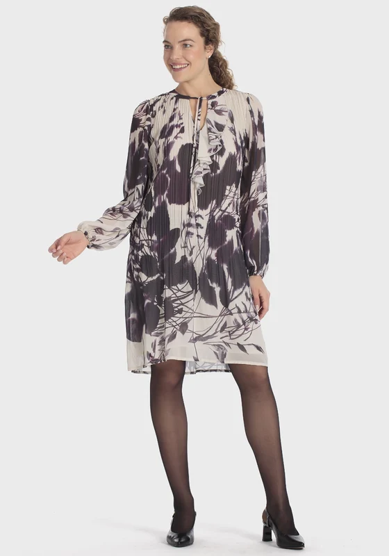 Pleated Printed Dress - Beige Beige / XL