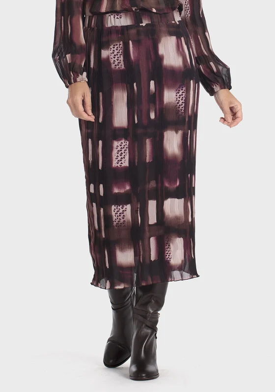 Lightweight Pleated Printed Skirt - Brown Brown / S